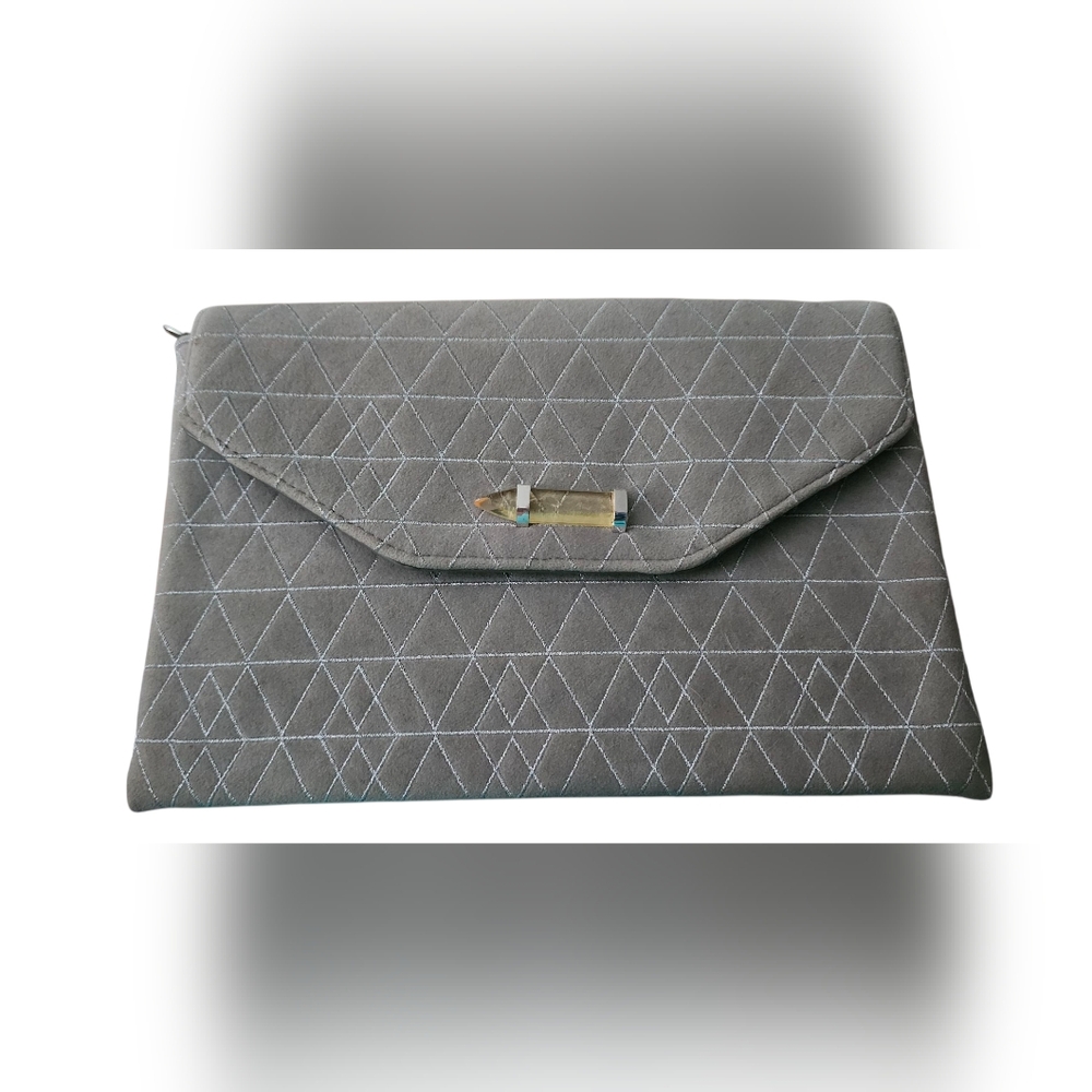 Stella & Dot Gray Quilted Geometric Large Clutch - No Strap